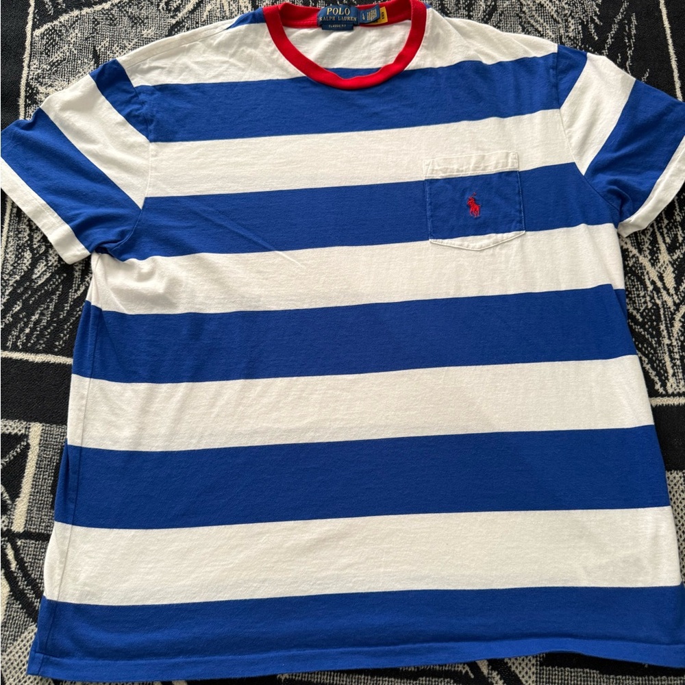 Polo Ralph Lauren Blue/White/Red Striped Classic Fit Short Sleeve Tee